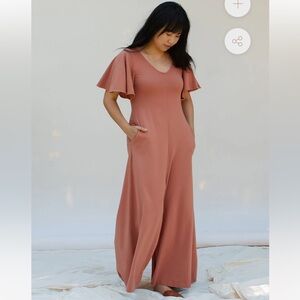 Mien NWOT Villa Flutter Sleeve Jumpsuit color Toast size xxs